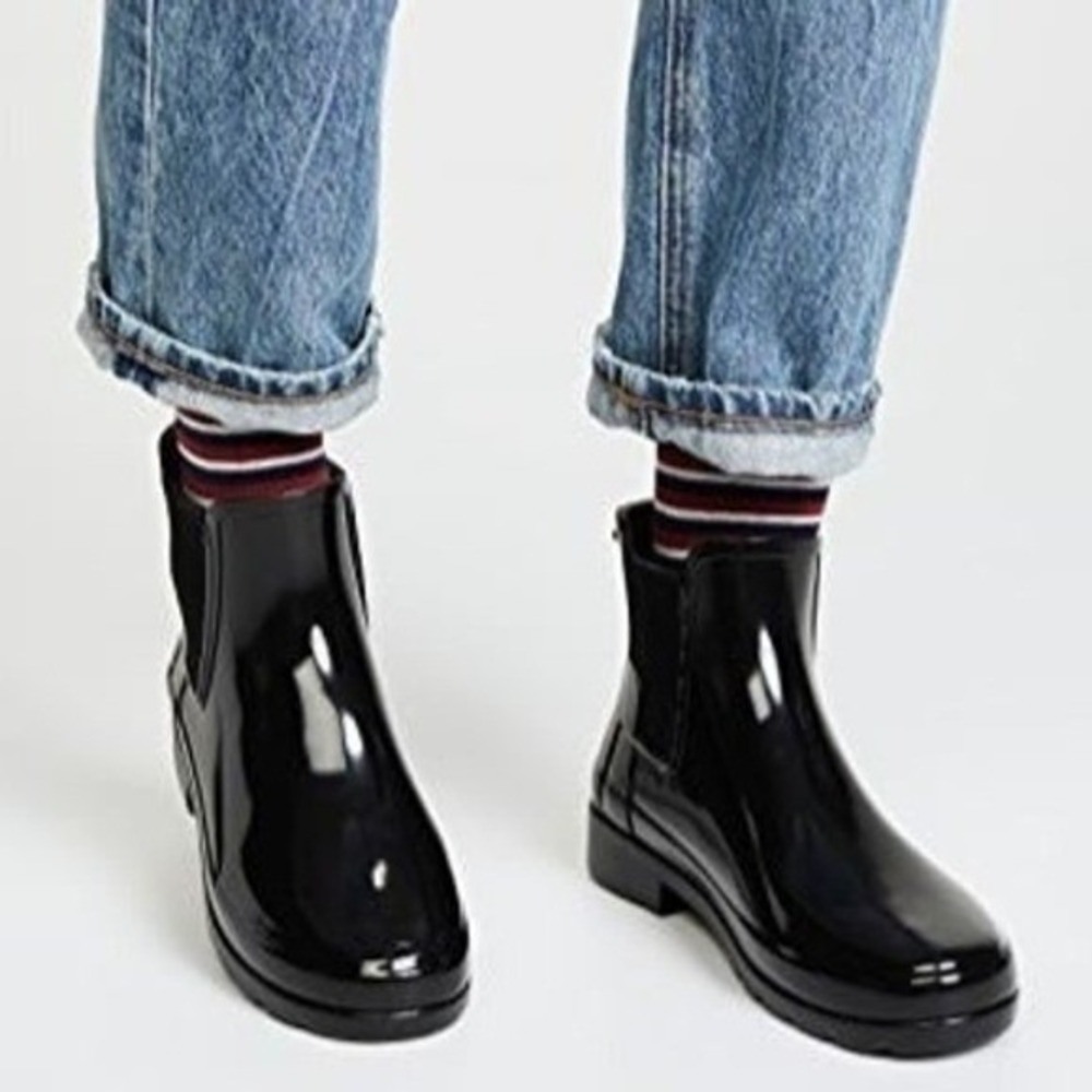10W - [NEW] Women's‎ Hunter Refined Low Heel Biker Rain Boot Black WFS2037DUO